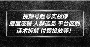 底层逻辑《视频号起号实战课》话术拆解,付费投放网赚项目-副业赚钱-互联网创业-资源整合快赚网
