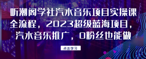 听潮阁学社汽水音乐项目实操课全流程，2023超级蓝海项目，汽水音乐推广，0粉丝也能做！网赚项目-副业赚钱-互联网创业-资源整合快赚网