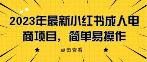 2023年最新小红书成人电商项目,简单易操作【详细教程】网赚项目-副业赚钱-互联网创业-资源整合快赚网